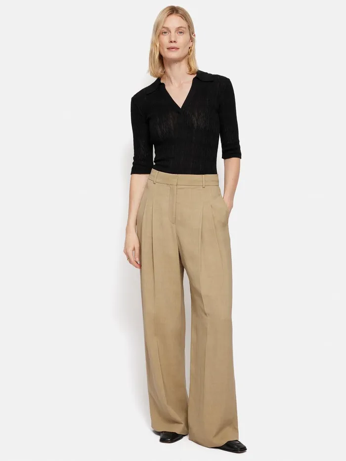 Women Collar Knitted Top Black Jigsaw Shirts and Tops