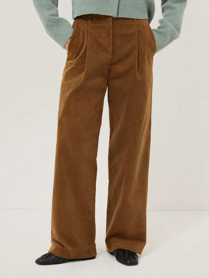Women Corduroy Pleat Trouser Brown Jigsaw Trousers