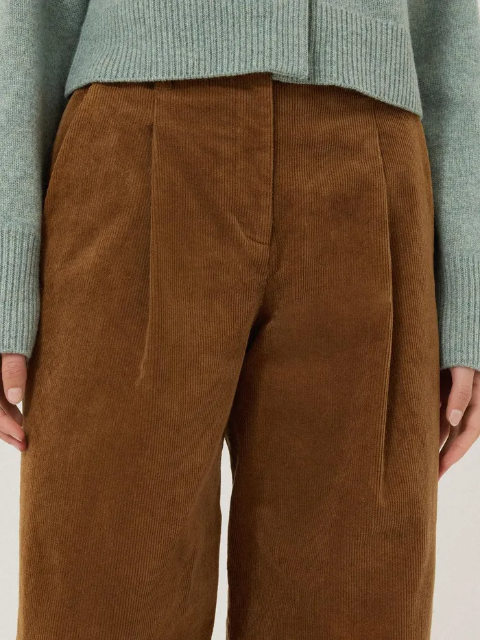Women Corduroy Pleat Trouser Brown Jigsaw Trousers