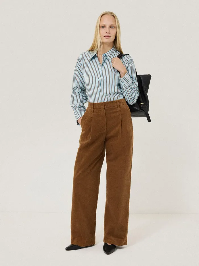 Women Corduroy Pleat Trouser Brown Jigsaw Trousers