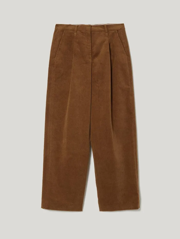 Women Corduroy Pleat Trouser Brown Jigsaw Trousers