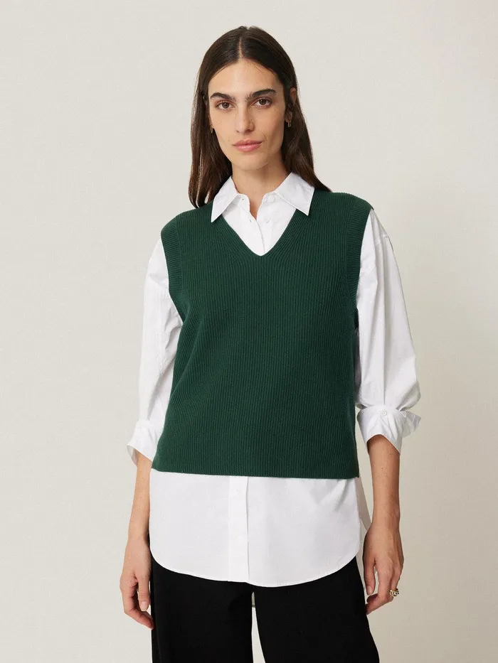 Women Cotton Blend V Neck Tank Dark Green Jigsaw Knitwear and Cashmere