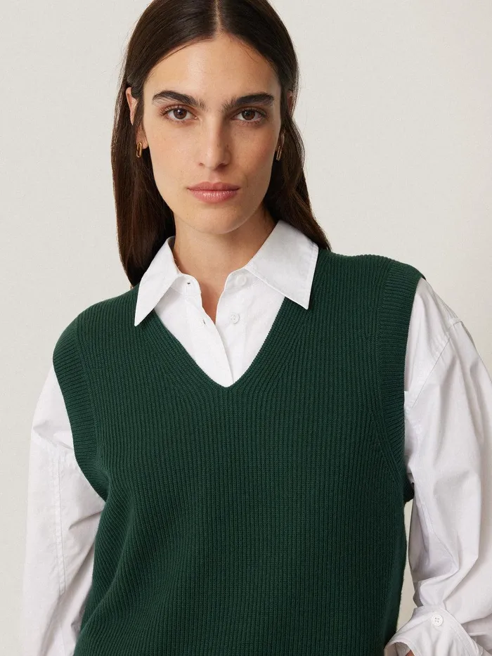 Women Cotton Blend V Neck Tank Dark Green Jigsaw Knitwear and Cashmere