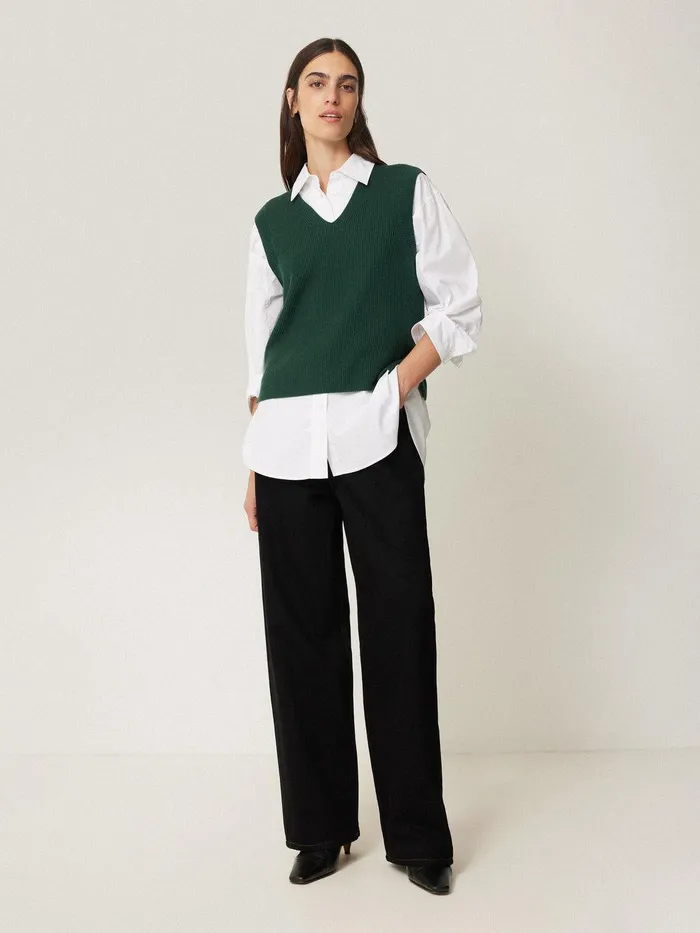 Women Cotton Blend V Neck Tank Dark Green Jigsaw Knitwear and Cashmere