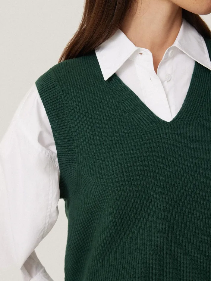 Women Cotton Blend V Neck Tank Dark Green Jigsaw Knitwear and Cashmere