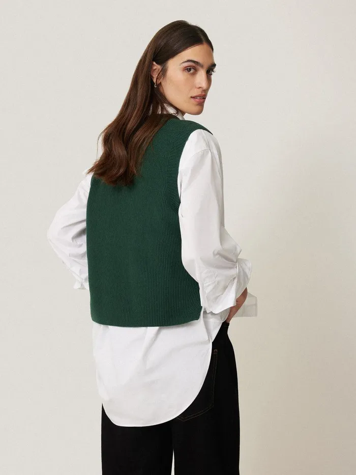 Women Cotton Blend V Neck Tank Dark Green Jigsaw Knitwear and Cashmere