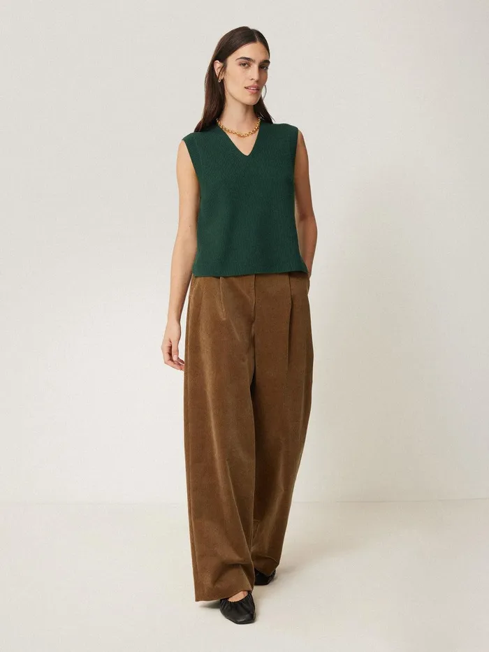 Women Cotton Blend V Neck Tank Dark Green Jigsaw Knitwear and Cashmere