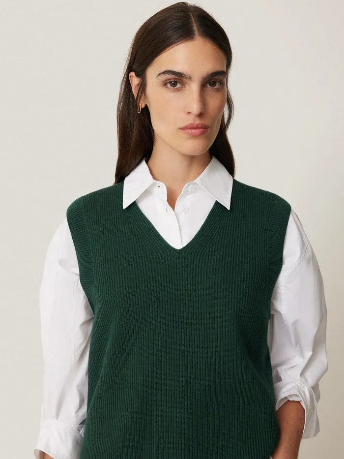 Women Cotton Blend V Neck Tank Dark Green Jigsaw Knitwear and Cashmere
