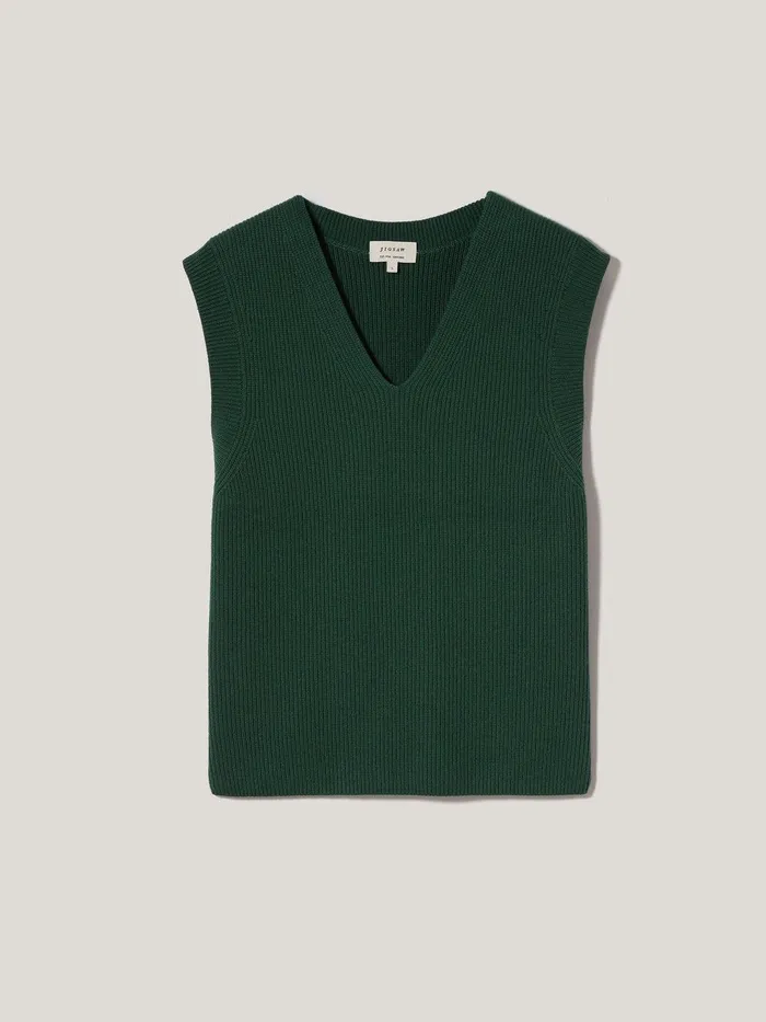 Women Cotton Blend V Neck Tank Dark Green Jigsaw Knitwear and Cashmere