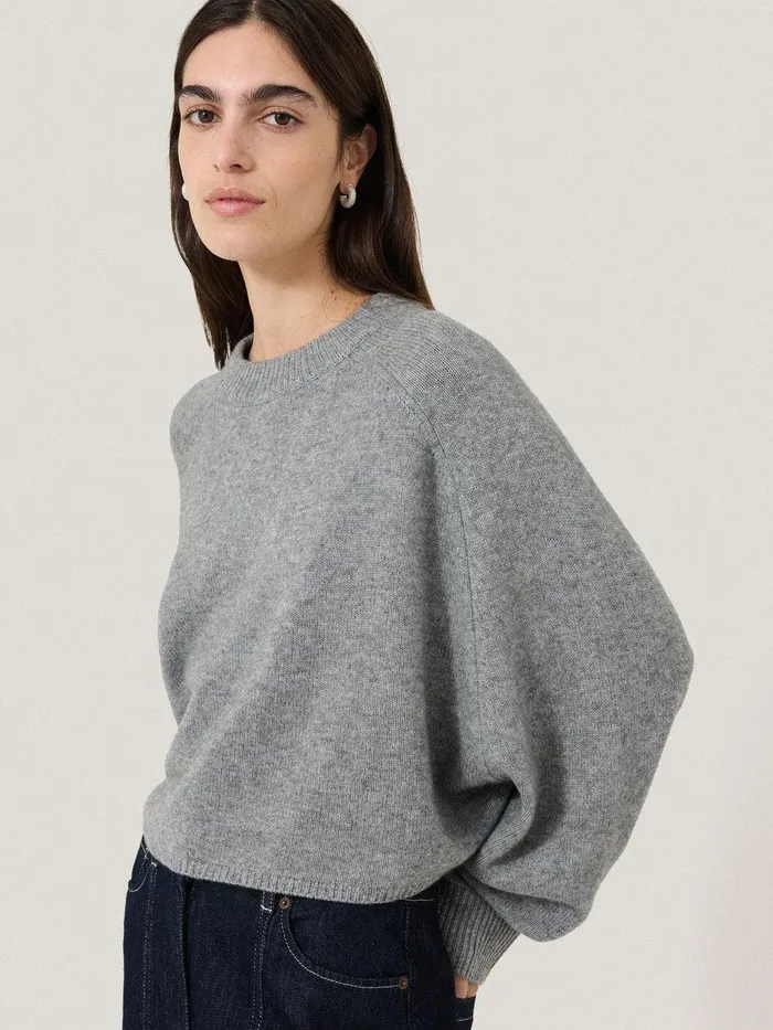 Women Crew Neck Poncho Jumper Grey Jigsaw Ponchos and Scarves