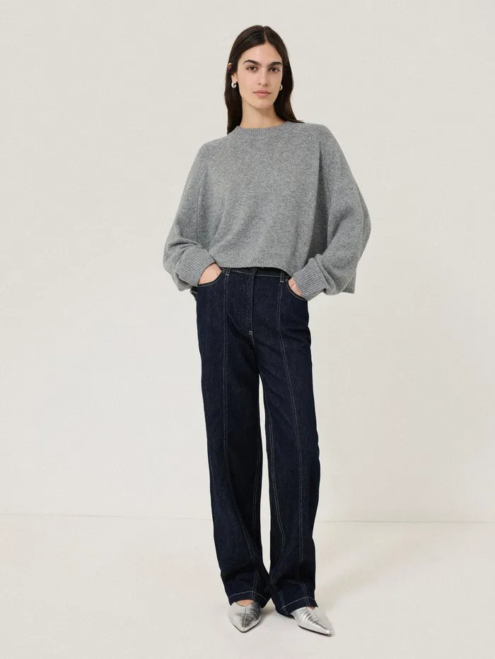 Women Crew Neck Poncho Jumper Grey Jigsaw Ponchos and Scarves
