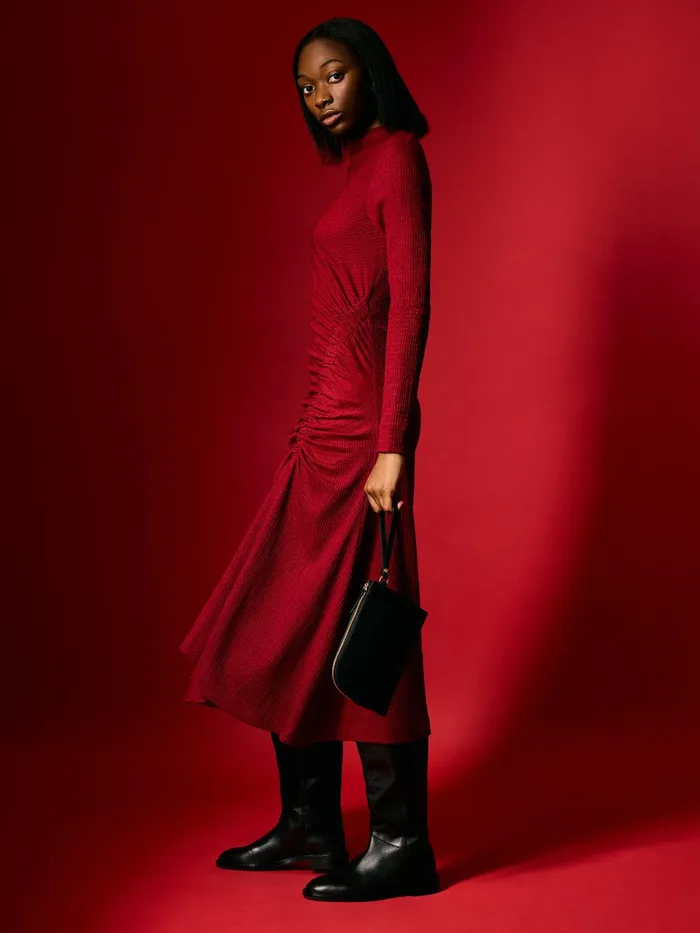 Women Crinkle Ruched Jersey Dress Red Jigsaw Party