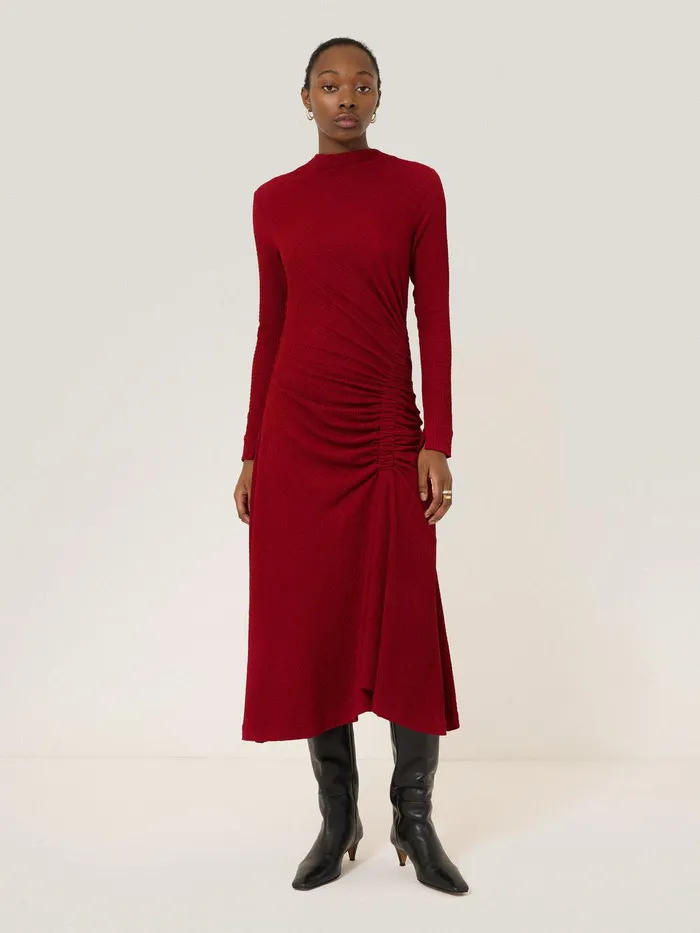 Women Crinkle Ruched Jersey Dress Red Jigsaw Party