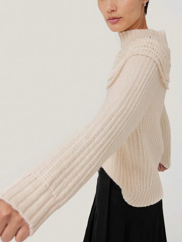 Women Crochet Yoke Jumper Cream Jigsaw Knitwear and Cashmere
