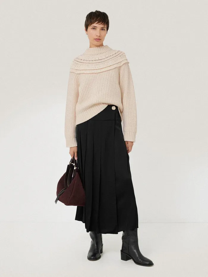 Women Crochet Yoke Jumper Cream Jigsaw Knitwear and Cashmere
