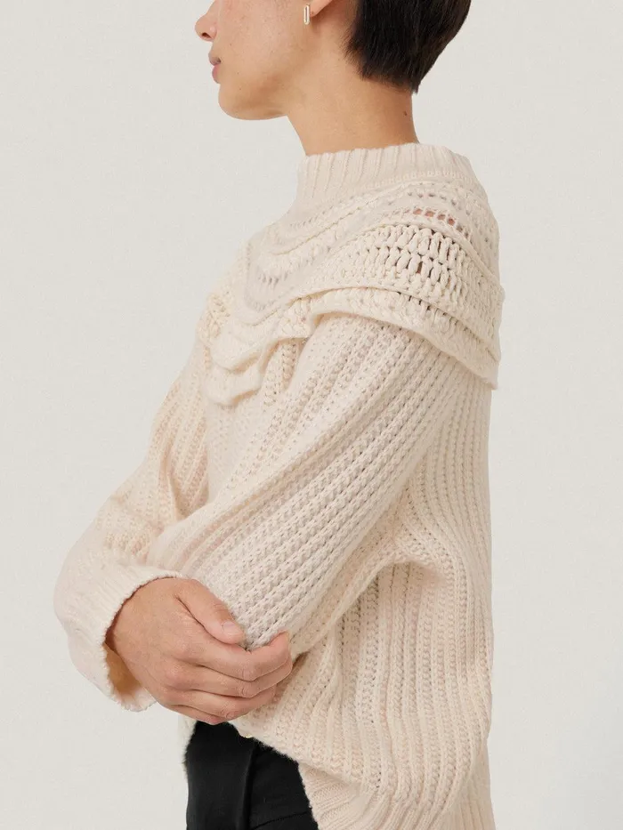 Women Crochet Yoke Jumper Cream Jigsaw Knitwear and Cashmere