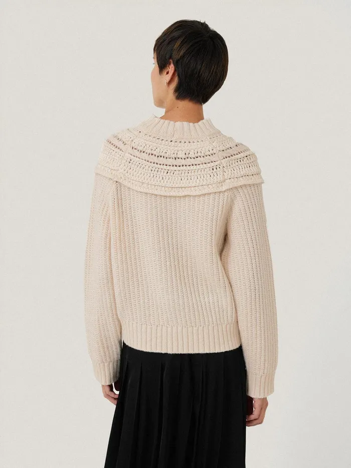 Women Crochet Yoke Jumper Cream Jigsaw Knitwear and Cashmere