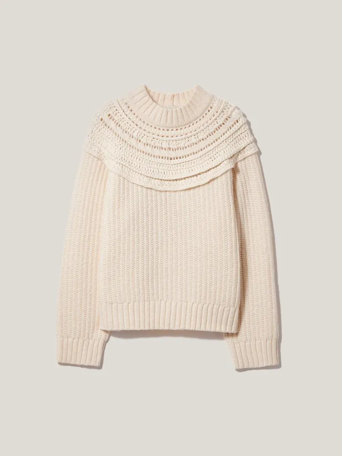 Women Crochet Yoke Jumper Cream Jigsaw Knitwear and Cashmere
