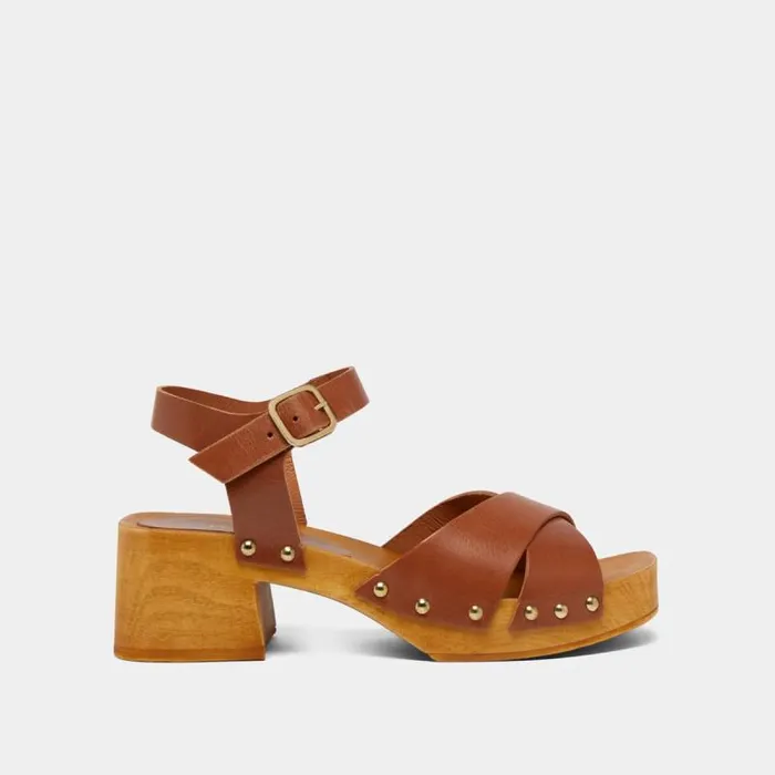 Women Crossstrap Studded Sandals Cognac JONAK Sandals