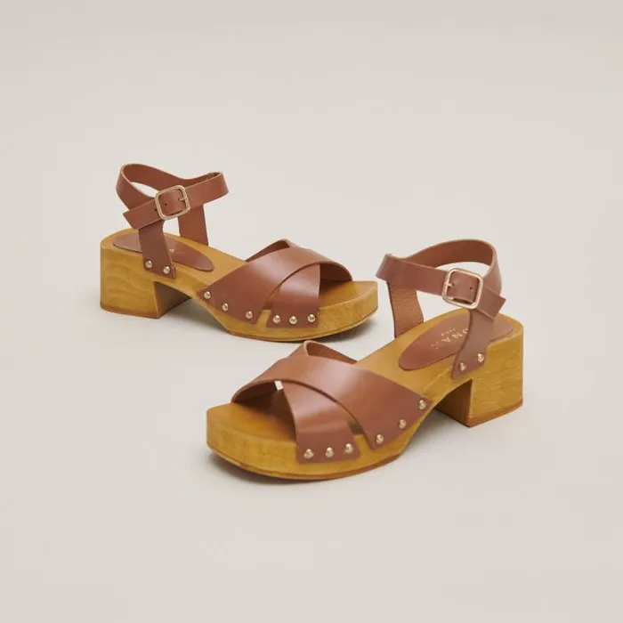 Women Crossstrap Studded Sandals Cognac JONAK Sandals