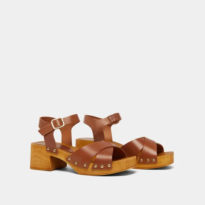Women Crossstrap Studded Sandals Cognac JONAK Sandals