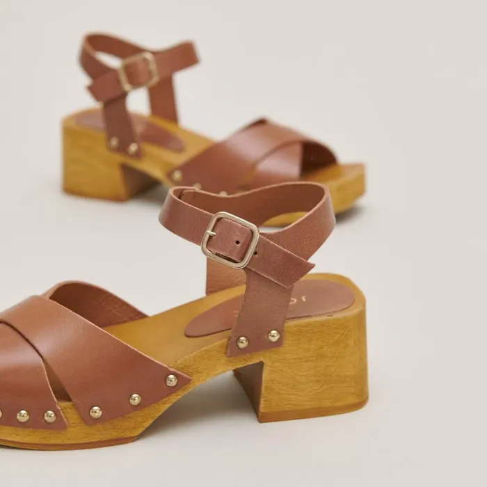 Women Crossstrap Studded Sandals Cognac JONAK Sandals