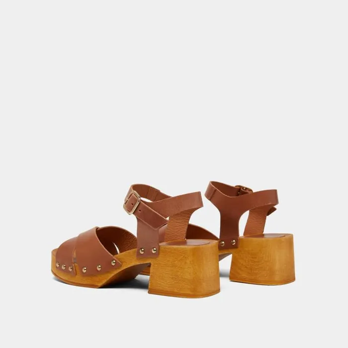 Women Crossstrap Studded Sandals Cognac JONAK Sandals