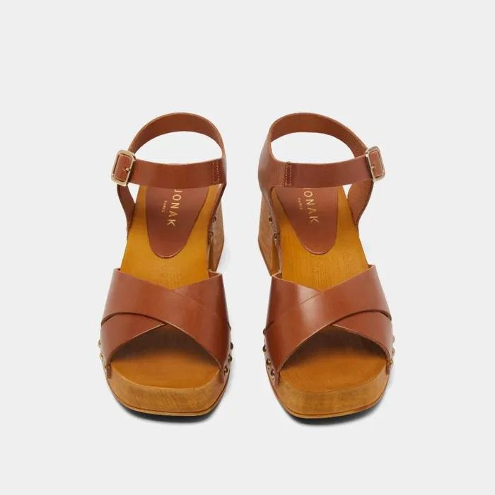 Women Crossstrap Studded Sandals Cognac JONAK Sandals