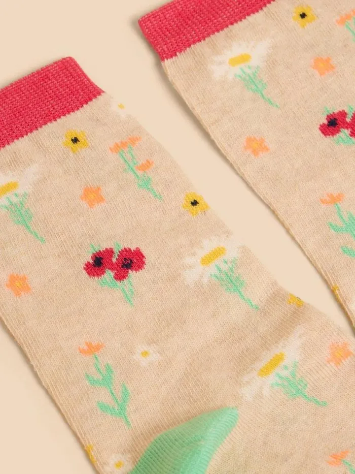 Women Daisy Floral Ankle Sock Natural Multi White Stuff Socks