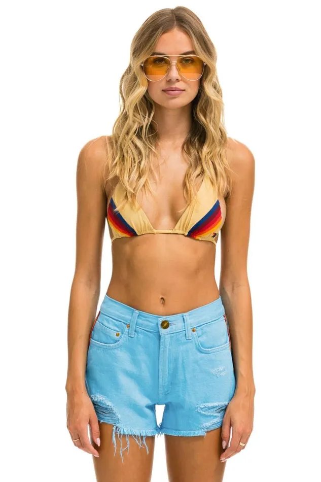 Women Denim Aviator Nation BOLT STRIPE BOYFRIEND CUTOFF JEAN SHORTS 8211 SKY