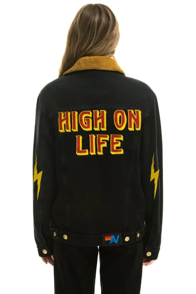 Women Denim Aviator Nation HIGH ON LIFE RANCH SHERPA DENIM JACKET 8211 VINTAGE BLACK