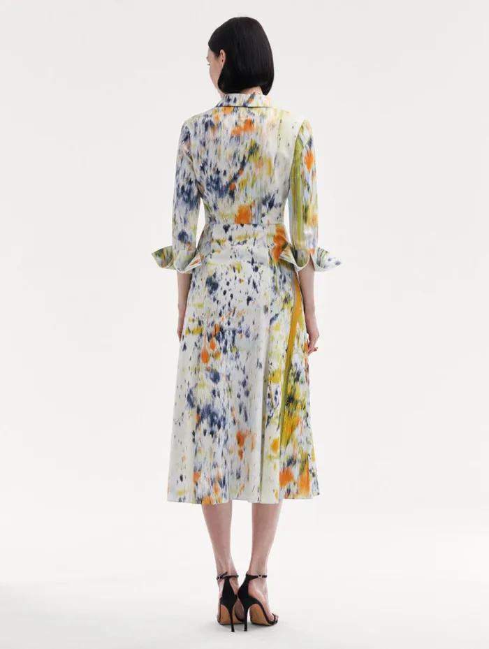 Women Dresses Oscar De La Renta 34 Sleeve Abstract Brushstroke Dress Citrine Multi Women Dresses Oscar De La Renta 34 Sleeve Abstract Brushstroke Dress Citrine Multi