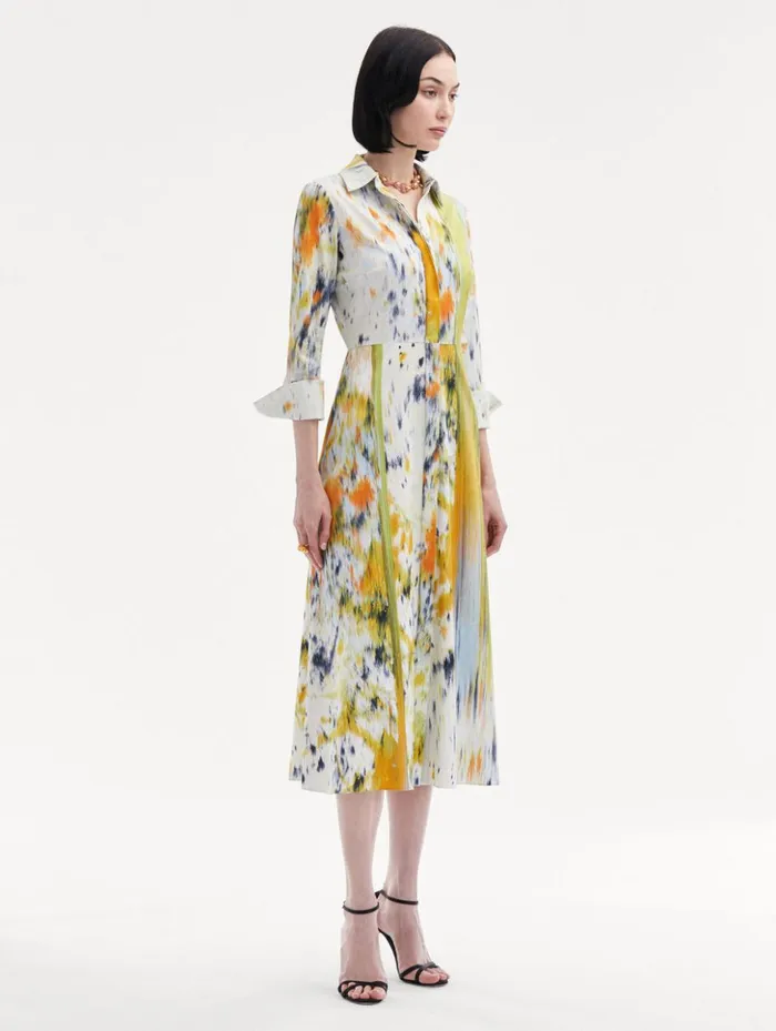 Women Dresses Oscar De La Renta 34 Sleeve Abstract Brushstroke Dress Citrine Multi Women Dresses Oscar De La Renta 34 Sleeve Abstract Brushstroke Dress Citrine Multi