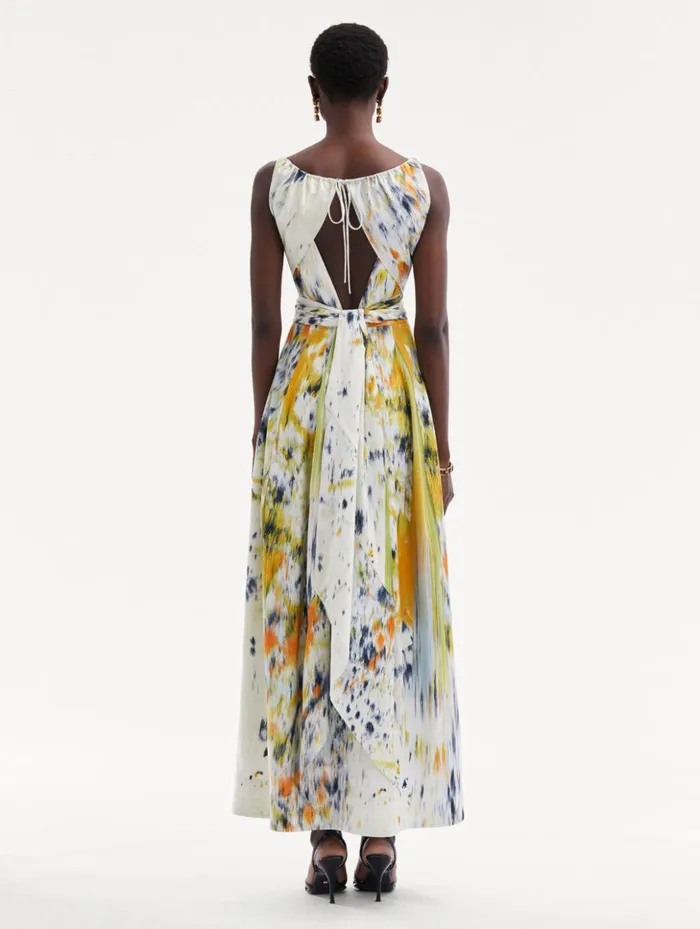 Women Dresses Oscar De La Renta Abstract Brushstroke Cotton Raso Dress Citrine Multi Women Dresses Oscar De La Renta Abstract Brushstroke Cotton Raso Dress Citrine Multi