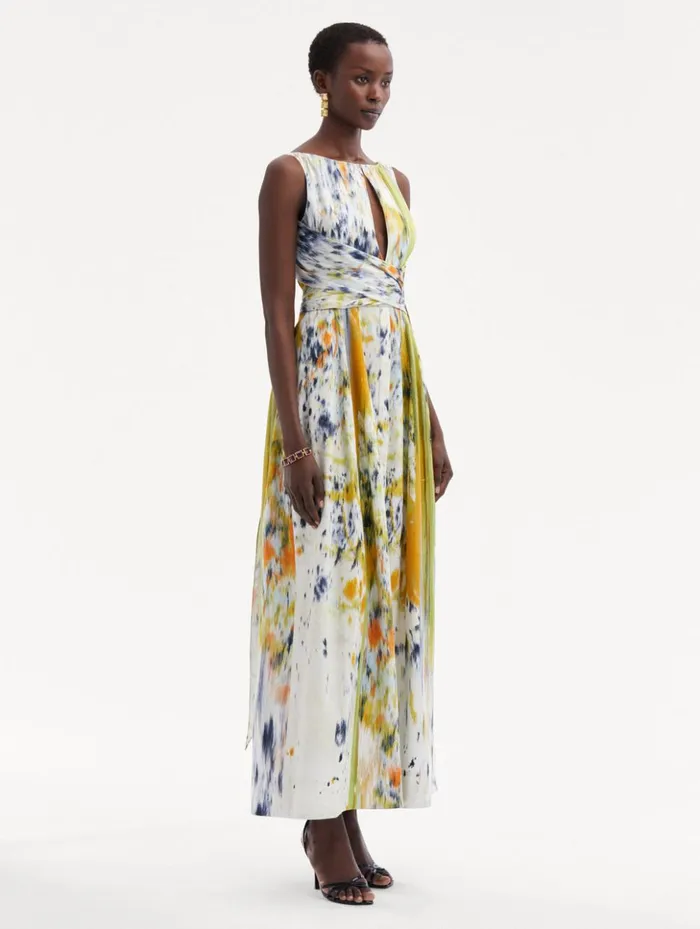 Women Dresses Oscar De La Renta Abstract Brushstroke Cotton Raso Dress Citrine Multi Women Dresses Oscar De La Renta Abstract Brushstroke Cotton Raso Dress Citrine Multi
