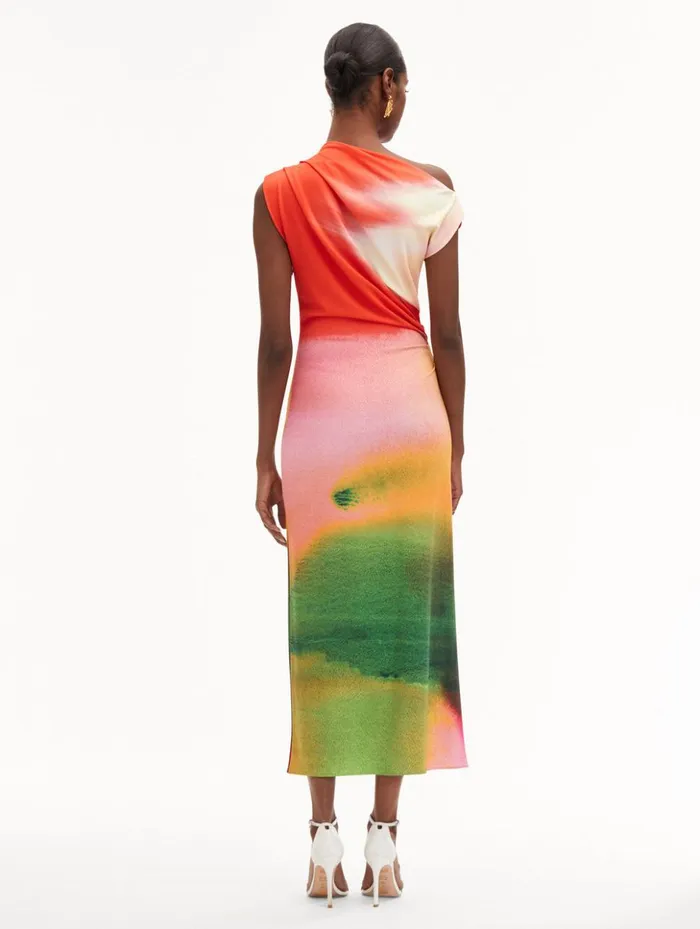 Women Dresses Oscar De La Renta Abstract Watercolor Jersey Dress Vermilion Multi Women Dresses Oscar De La Renta Abstract Watercolor Jersey Dress Vermilion Multi