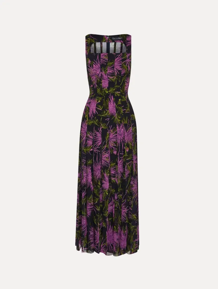 Women Dresses Oscar De La Renta Chrysanthemum Chiffon Inset Dress Purple Navy
