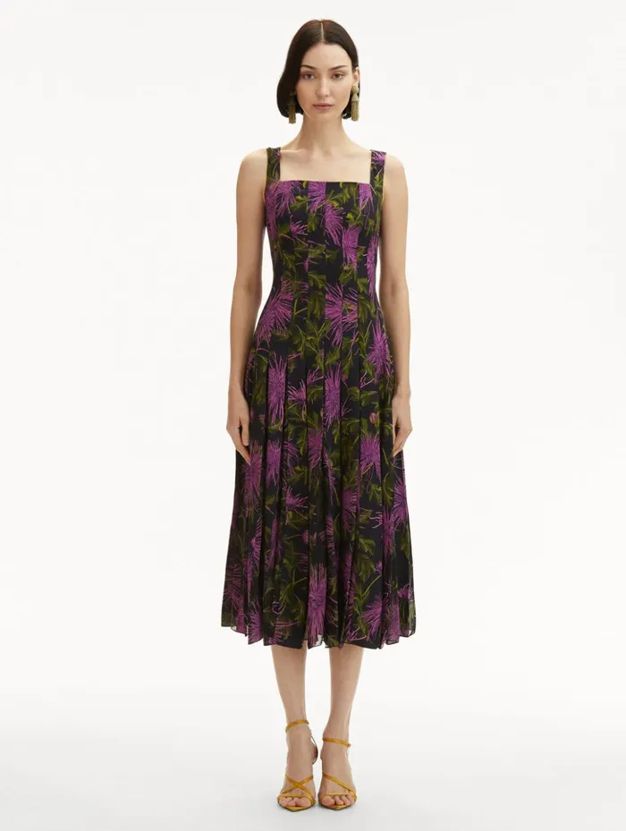 Women Dresses Oscar De La Renta Chrysanthemum Chiffon Inset Dress Purple Navy