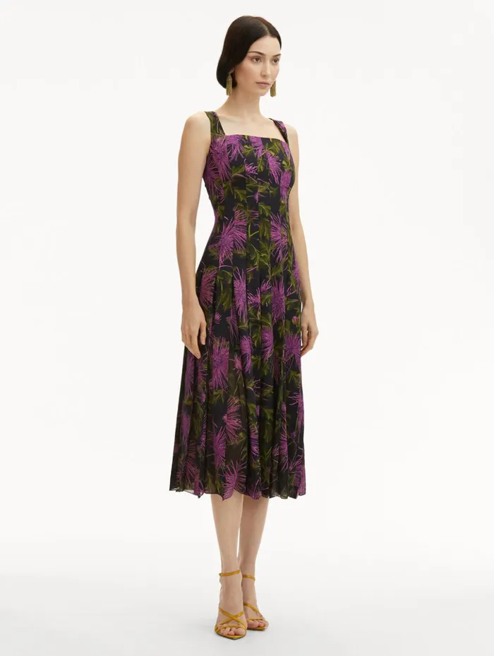 Women Dresses Oscar De La Renta Chrysanthemum Chiffon Inset Dress Purple Navy