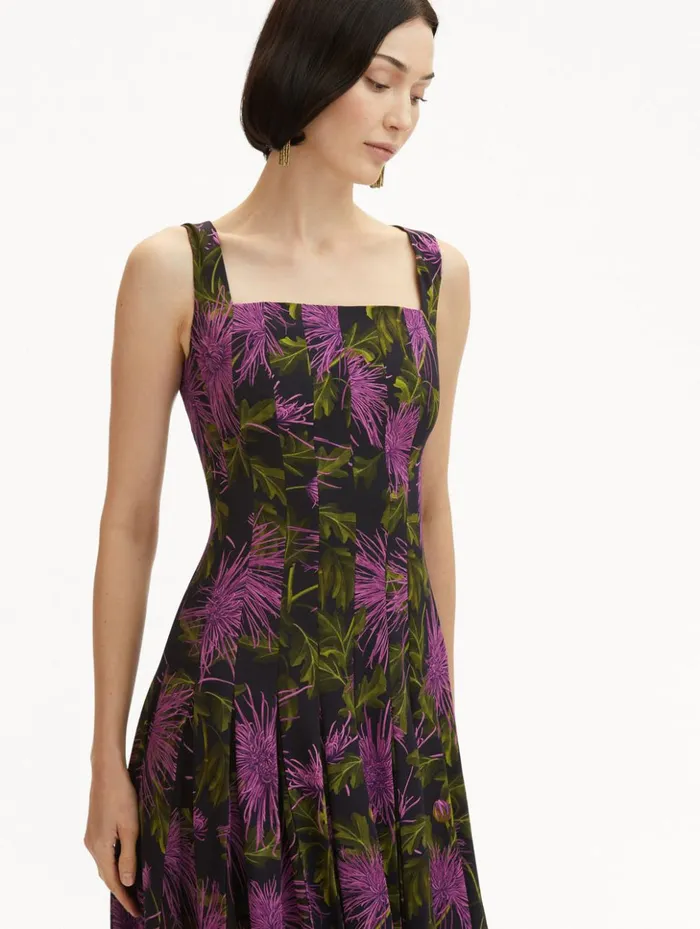 Women Dresses Oscar De La Renta Chrysanthemum Chiffon Inset Dress Purple Navy
