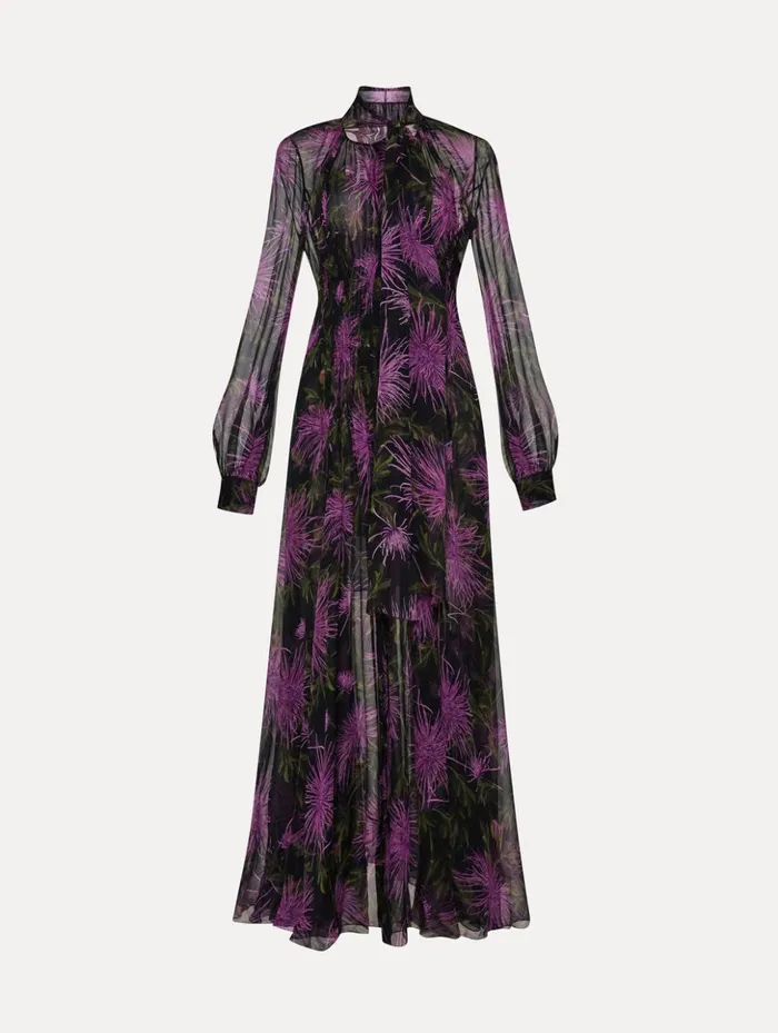 Women Dresses Oscar De La Renta Chrysanthemum Chiffon Maxi Dress Purple Navy