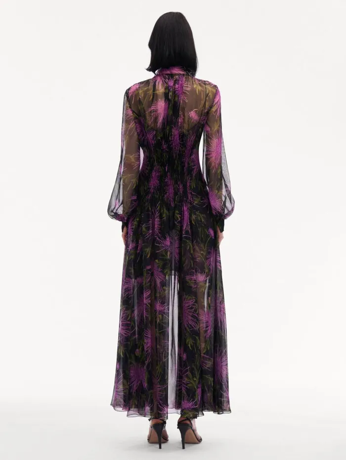 Women Dresses Oscar De La Renta Chrysanthemum Chiffon Maxi Dress Purple Navy