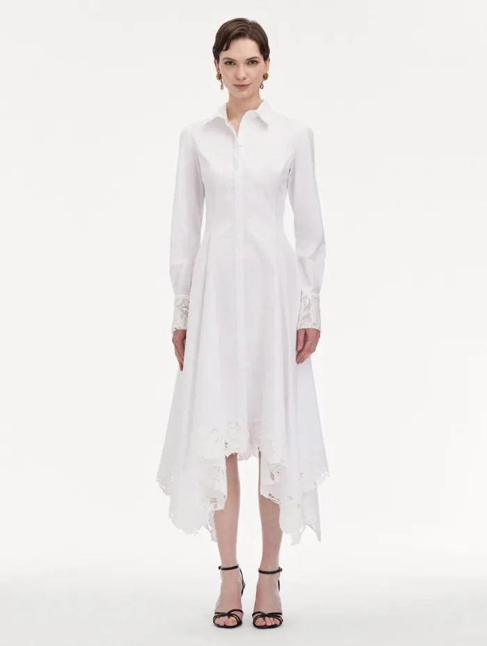Women Dresses Oscar De La Renta Floral Guipure Handkerchief Dress White Women Dresses Oscar De La Renta Floral Guipure Handkerchief Dress White