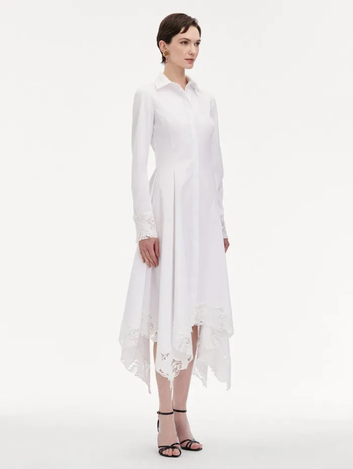 Women Dresses Oscar De La Renta Floral Guipure Handkerchief Dress White Women Dresses Oscar De La Renta Floral Guipure Handkerchief Dress White