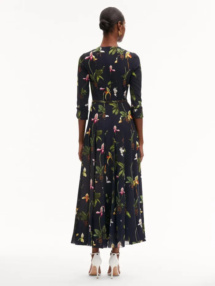 Women Dresses Oscar De La Renta Orchid Cady Inset 34 Sleeve Dress Navy Multi Women Dresses Oscar De La Renta Orchid Cady Inset 34 Sleeve Dress Navy Multi