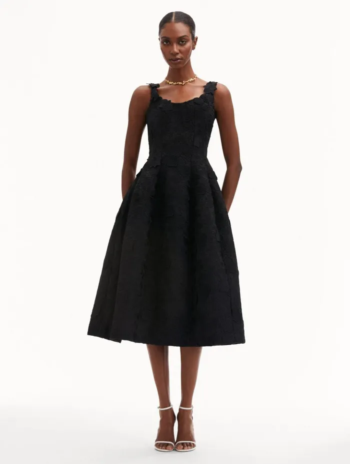 Women Dresses Oscar De La Renta Orchid Embroidered Guipure Dress Black Women Dresses Oscar De La Renta Orchid Embroidered Guipure Dress Black