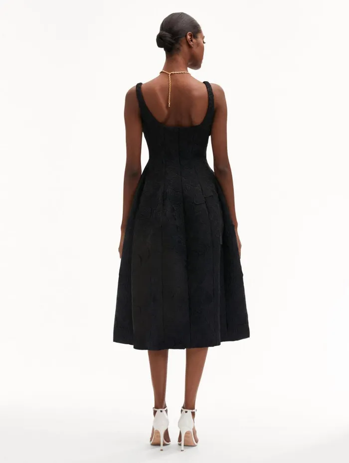 Women Dresses Oscar De La Renta Orchid Embroidered Guipure Dress Black Women Dresses Oscar De La Renta Orchid Embroidered Guipure Dress Black