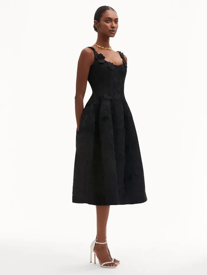 Women Dresses Oscar De La Renta Orchid Embroidered Guipure Dress Black Women Dresses Oscar De La Renta Orchid Embroidered Guipure Dress Black