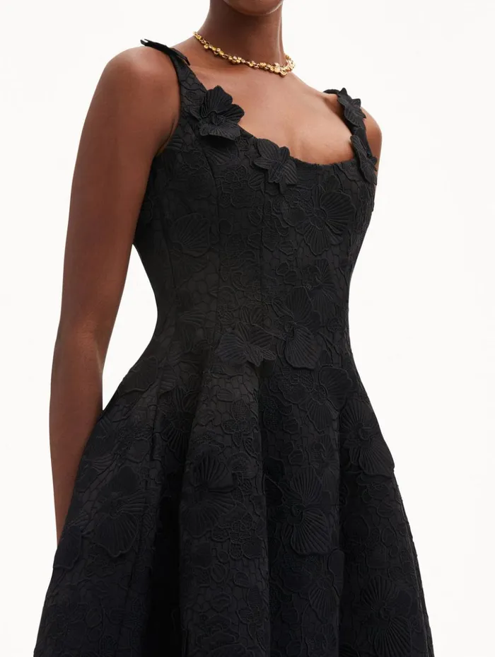 Women Dresses Oscar De La Renta Orchid Embroidered Guipure Dress Black Women Dresses Oscar De La Renta Orchid Embroidered Guipure Dress Black