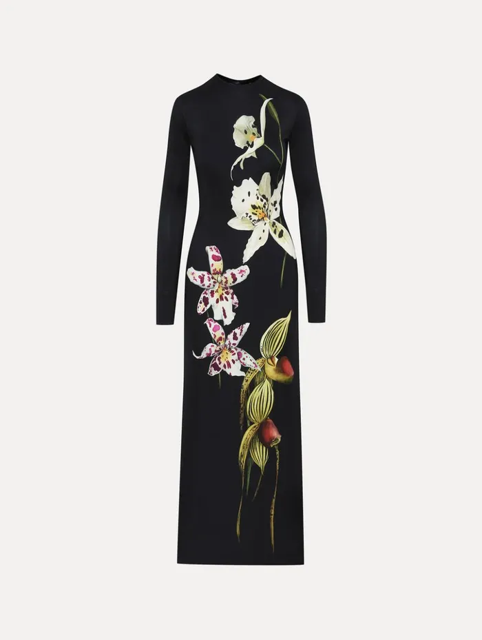 Women Dresses Oscar De La Renta Orchid Jersey Dress Dark Navy Multi